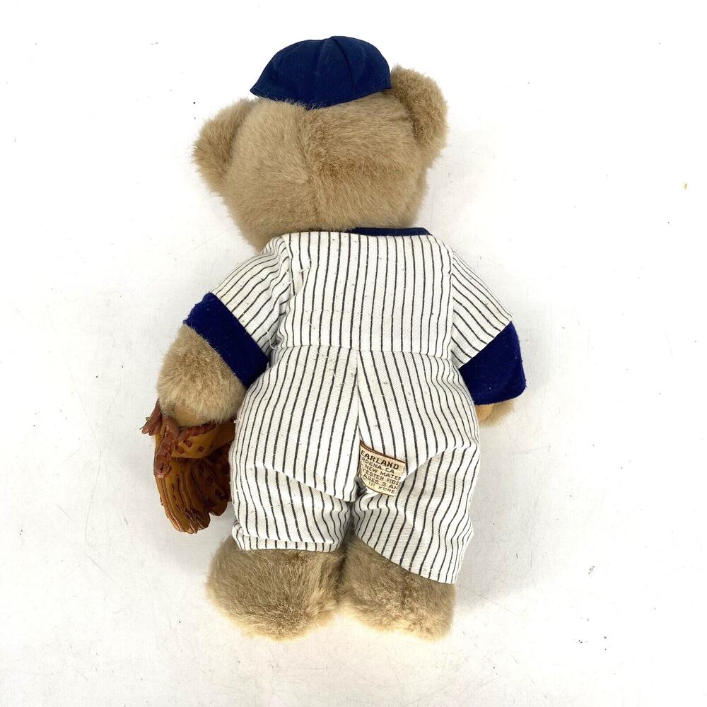 Vintage Bearland Baseball Teddy Bear Plush Pinstripe Uniform Leather Glove Toy - Picture 2 of 9